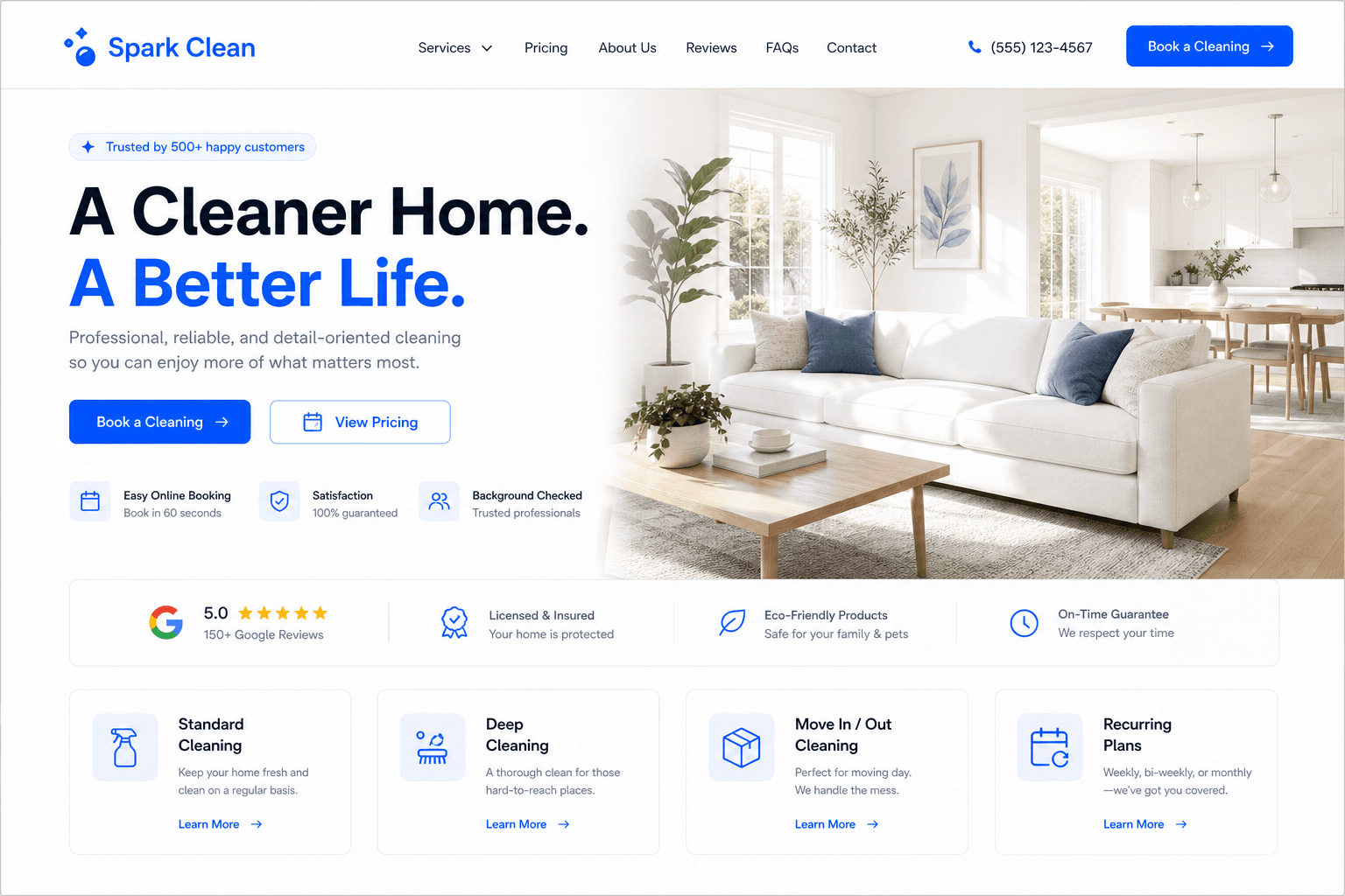 Spark Clean home cleaning website preview