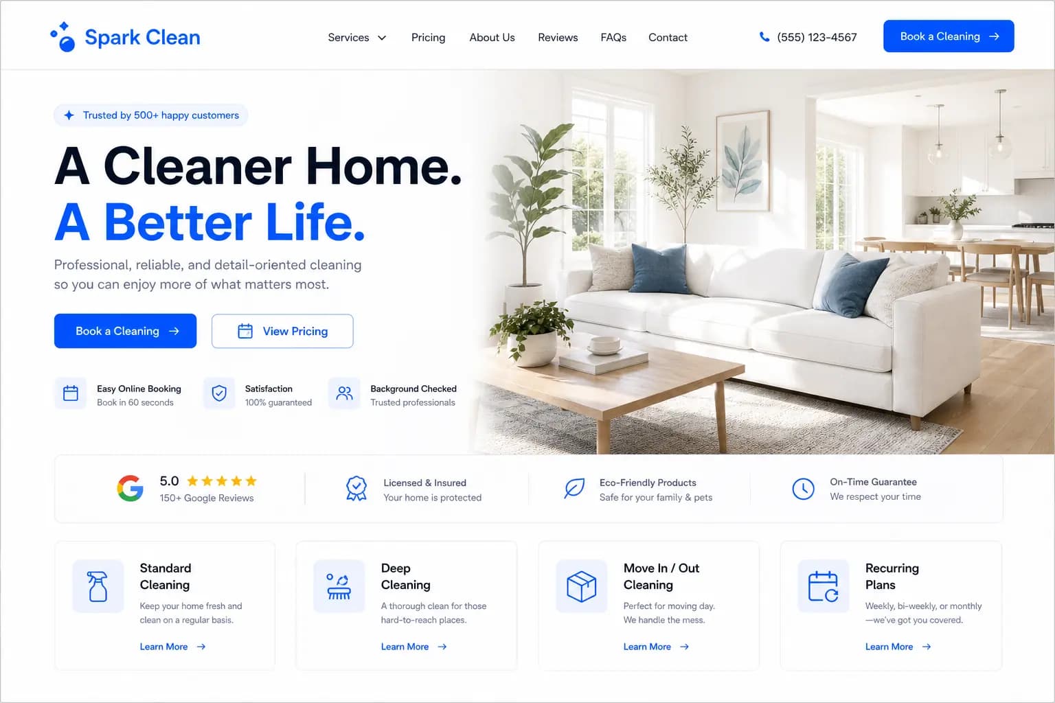 Spark Clean home cleaning website preview